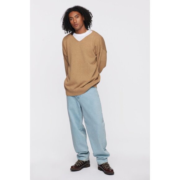 Kotn Men's Tan V-neck Loose Fit Knit Sweater - Picture 1 of 7